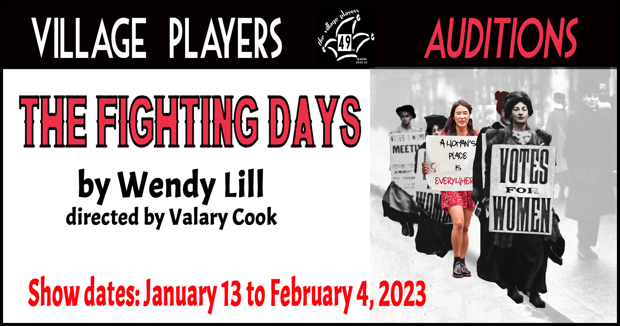 "Village Players" "Bloor West Village Players" "Village Playhouse" "Runnymede theatre" theatre theater "community theatre" "The Fighting Days" "Wendy Lill" "Valary Cook"